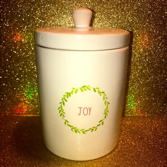 RARE Rae Dunn JOY Holiday Wreath Canister - Picture 1 of 4